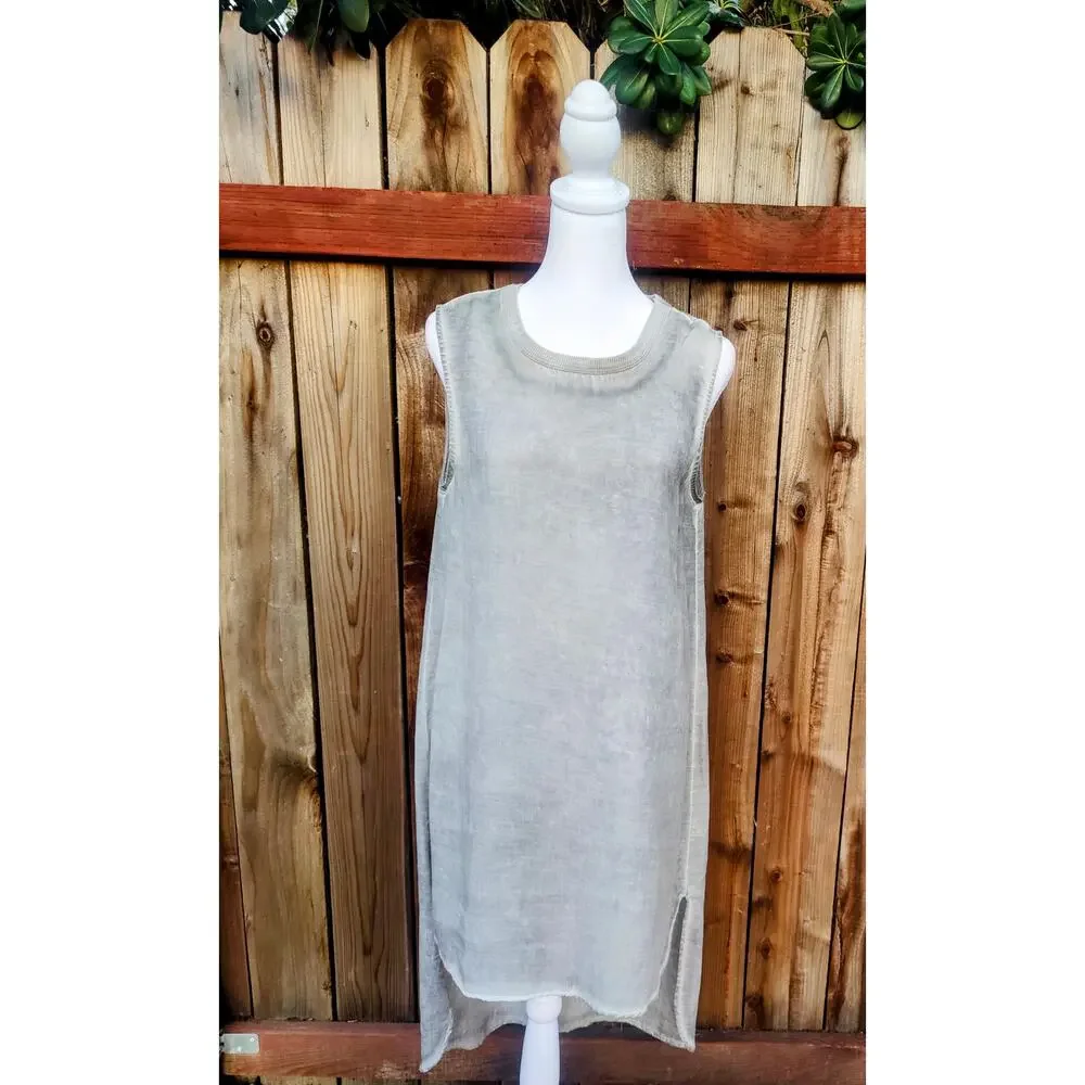 Cloth & Stone Anthropologie Gray Tencel Frayed Shift Dress -‎ High-Low SZ S